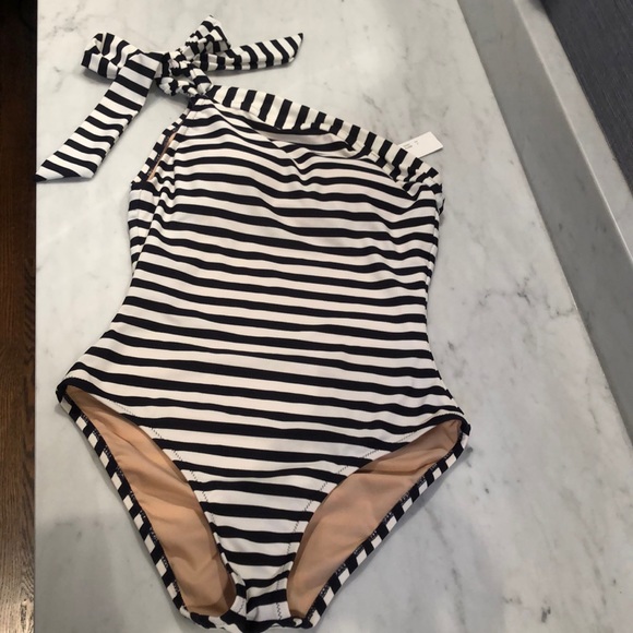 J. Crew Other - NWT Jcrew navy stripe off shoulder swimsuit women0
